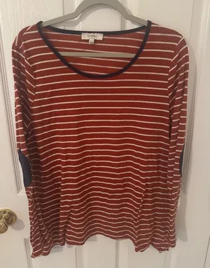 Umgee Rust & White Striped Long Sleeve Top with Navy Trim thumbnail 1