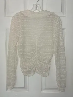 By Anthropologie Long-Sleeve V-Neck Floral Lace Top thumbnail 6