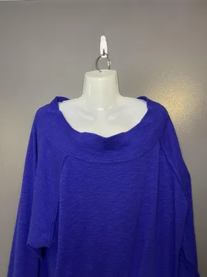 We The Free Sweater Tunic Womens Large Blue Boat Neck Lightweight Knit Raglan thumbnail 2