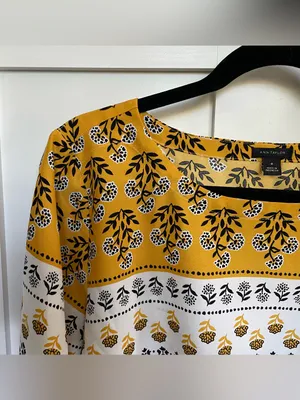 Ann Taylor Floral Border Print Peplum Blouse Mustard White Women Size Medium thumbnail 3
