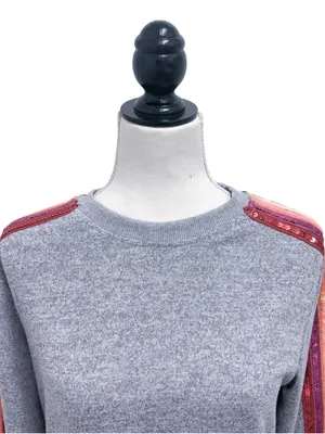 Lola And The Boys Heather Grey Rainbow Sequins Crew Neck Joggers Knit Set Small thumbnail 4