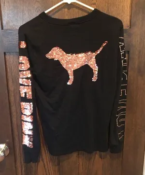 VICTORIA'S SECRET Pink Campus Long Sleeve XS Shirt Top Logo dog - pink shimmer thumbnail 1