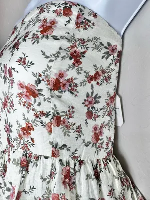 Altar'd State Ivory Strapless Floral Tiered Mini Dress Size Large thumbnail 6