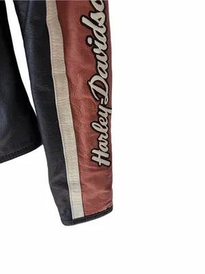 Harley Davidson Vintage Cruiser Leather Jacket size XS Black Cream Orange thumbnail 4