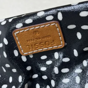Fossil Large Waxed Leather‎ Shoulder Tote Zip Top Black Speckeled Bag thumbnail 3