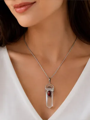 Estate Sterling Silver Quartz Garnet Pendant Necklace Vintage Stunning 926 thumbnail 3