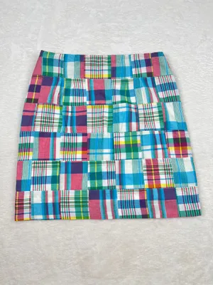 Talbots Petite Madras Patchwork Plaid A-Line Skirt Multicolor Cotton 4P thumbnail 4