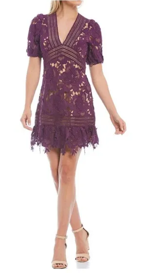 Adelyn Rae Purple 3D Lace Floral Dress Women's XL Cocktail Wedding Guest thumbnail 1