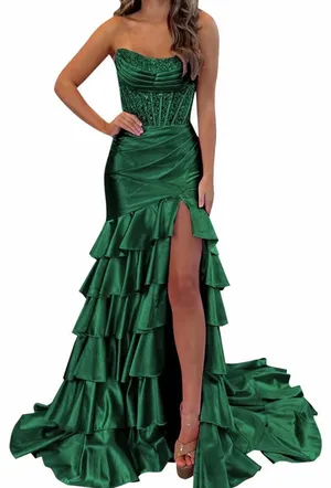 Emerald Green Prom dress Size L thumbnail 4