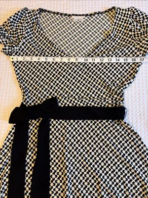 London Times Size 8 Black White Printed Midi Wrap V-Neck Fit & Flare Dress Belt thumbnail 8