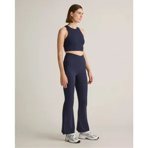 ✨Quince Ultra-Form High-Rise Crossover Flared Deep Navy Sz Medium Pants✨ thumbnail 3