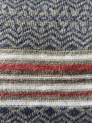 Striped Open-Front Draped Cardigan Sweater - Gray, Red & Cream thumbnail 8