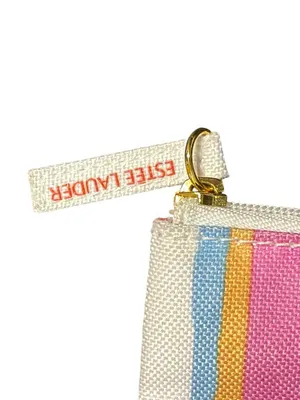 Estee Lauder Striped Tote Bag Matching Pouch Set Multicolor Coral Handles NWOT thumbnail 6