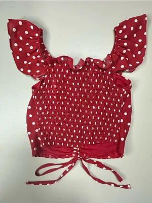 Caroline Studio Red White Polka Dot Ruched Tie Front Crop Top Flutter Sleeve Size undefined thumbnail 3
