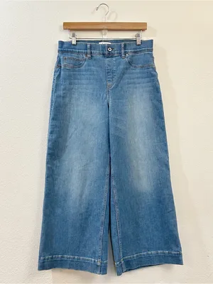 SPANX EveryWear Cropped Wide Leg Jeans in Stonewash Blue Size Large thumbnail 4