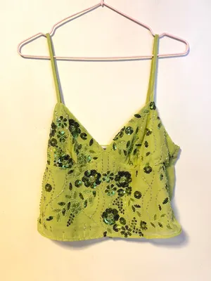No Boundaries Sequin Beaded Embellished Cami Tank Top Light Green Womens Size M thumbnail 2
