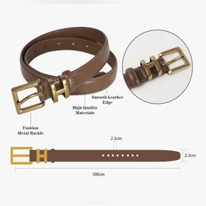 NEW Brown Classic Metal Buckle Vegan Leather Belt L thumbnail 7