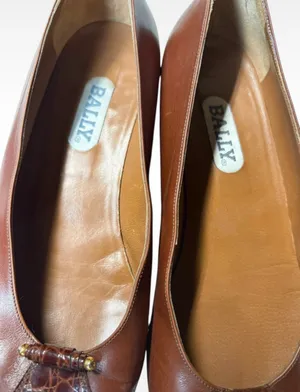 Vintage Bally Brown Leather Crocodile Cap Toe Flats - Size 7.5 - Made in Italy thumbnail 4