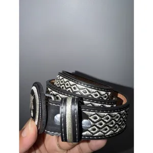 Vintage Leather Mexican Belt Size 26 YAC BLACK AND WHITE Pony Horse Bronco thumbnail 2