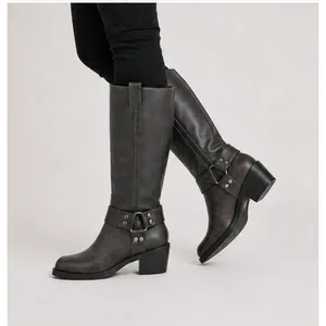 Time and Tru Womens Boots 7.5 Brown Knee Faux Leather High Harness Moto Riding thumbnail 9