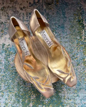 Vintage 90s Amanda clear gold floral formal bridal shoes, size 8 thumbnail 1