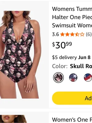As Rose Rich One-Piece Swimsuit with Red Rose & Skull Print thumbnail 12
