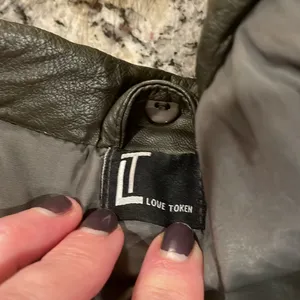 Love Token olive green vegan leather with faux fur removable collar moto jacket thumbnail 9