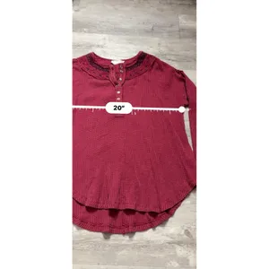 Free People Red Waffle Knit Henley Top Fair Isle Cuffs Boho Apres Size Xs A4006 thumbnail 4