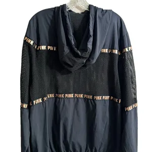 PINK Victorias Secret Zip Front Hooded Vented Jacket-Black/Gold-Polyester-SZ M/L thumbnail 7