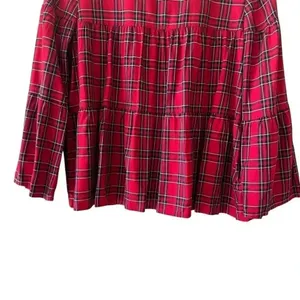 Madewell Red Plaid Clandon Viscose Tiered Button Back Baby Doll Top SZ S #2328 thumbnail 5