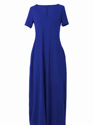 Classic round-Neck Maxi Dress in Royal Blue thumbnail 3