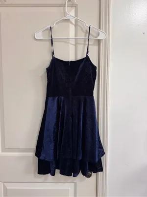Emerald Sundae Navy Sparkle Velvet Tiered Spaghetti-Strap Dress thumbnail 3