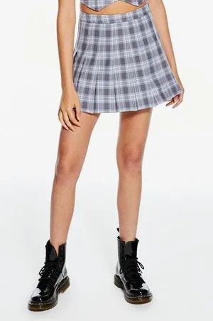 Aeropostale Gray & Blue Plaid Pleated Mini Skirt thumbnail 1