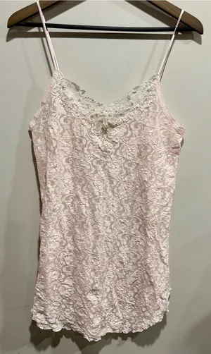 Vintage 90s Night Magic Cinema Etoile Pink Lace Cami Slip Top M thumbnail 1