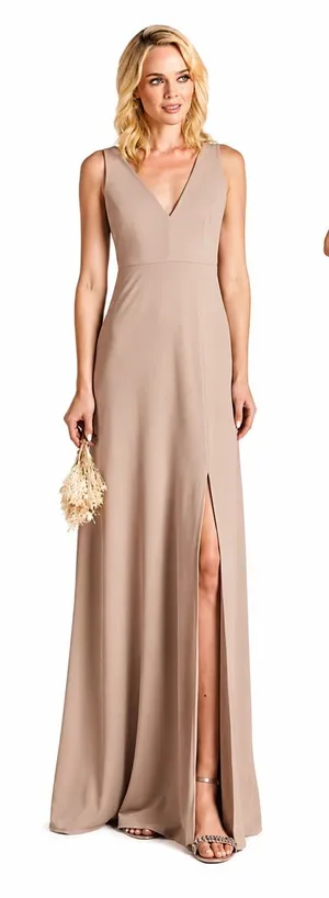 Birdy Grey SHAMIN DRESS CREPE TAUPE LARGE NEW NWT BRIDESMAID WEDDING thumbnail 1
