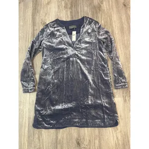 Anthropologie Melody Velvet‎ Tunic Dress Long Sleeve Pockets Size XS Slate Blue thumbnail 3