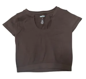 PacSun Contour Ribbed Brown Cropped Shirt Size S Knit Fitted Casual Short Sleeve thumbnail 1