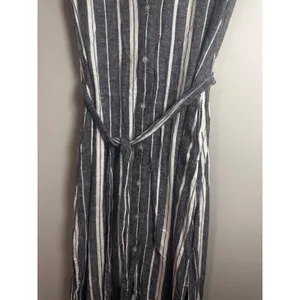 Banana Republic Womens Navy‎ White Striped Linen Rayon Midi Shirt Dress Size 4 thumbnail 2
