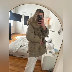 ZARA light brown olive puffer coat size SMALL with hood thumbnail 8