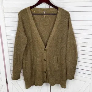 Free‎ People Alpaca Wool Blend Slouchy Grandpa Cardigan Sweater Khaki Brown XS thumbnail 7
