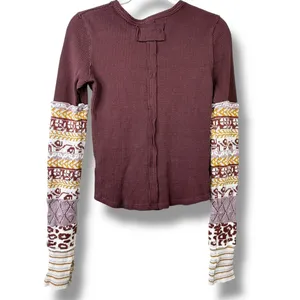 Free People We The Free Chocolate Combo All In Cuff Waffle Stitch Knit Top XS thumbnail 6
