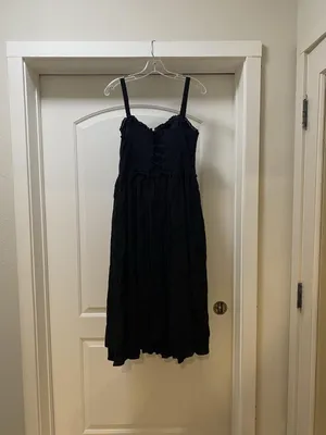 Commense Dress Womens Medium Black Sweetheart Button Midi Sundress Strappy thumbnail 4