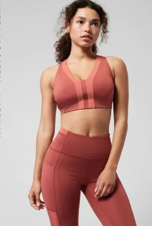 Athleta M Allyson Felix Legend V-Neck Bra D-DD Medium Muted Red Heather Two Tone thumbnail 1