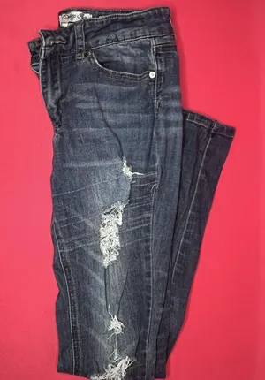 Indigo Rein Anklet Distressed Skinny Jeans Size 7 Medium Wash Stretch Denim thumbnail 1