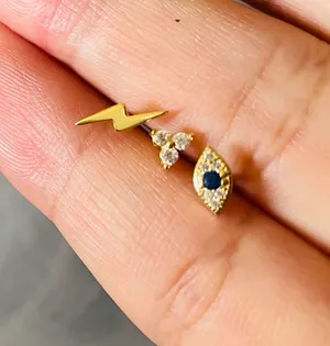 Set Of 3 Pairs / Evil Eye Studs + Lighting Studs +CZ Studs thumbnail 4