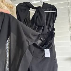 Pretty Little Thing Label Black Chiffon Bust Halter Bodycon Mini Dress Long Scarf Size 12 NWT thumbnail 5