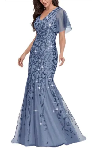 NEW Elegant Mother of Bride Sequin Mermaid Embroidery Evening Dress 2X thumbnail 1