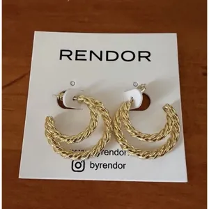 Rendor Victoria 14K Gold Plated Braided Double Hoop Earrings NIP Pouch thumbnail 6