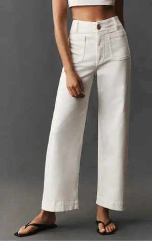 Maeve by Anthropologie The Colette High Rise Wide Leg Cropped Pants White 26 thumbnail 1