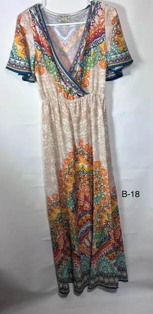 Flying Tomato S Boho Paisley Medallion Maxi Dress Surplice Flutter Sleeve thumbnail 1